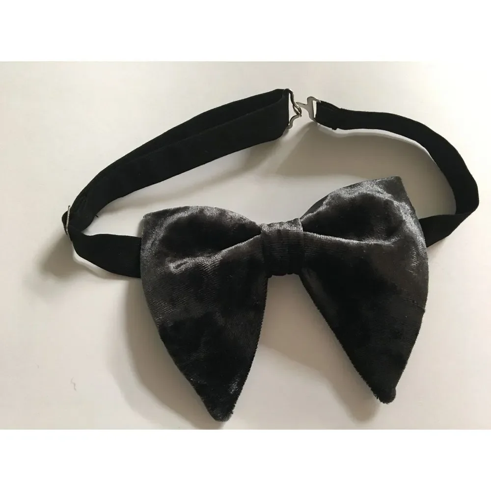 NEW Handmade Charcoal ‎ Dark Grey Velvet Bow tie Vintage style 70`s Bowtie